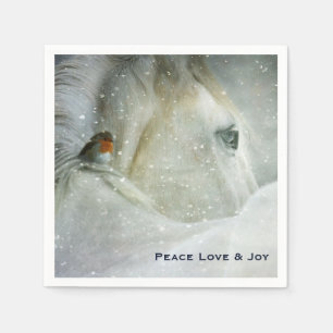 White Horse & Bird in a Winter Snowfall Christmas Napkin