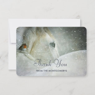White Horse & Bird in a Winter Snowfall Thank You Card