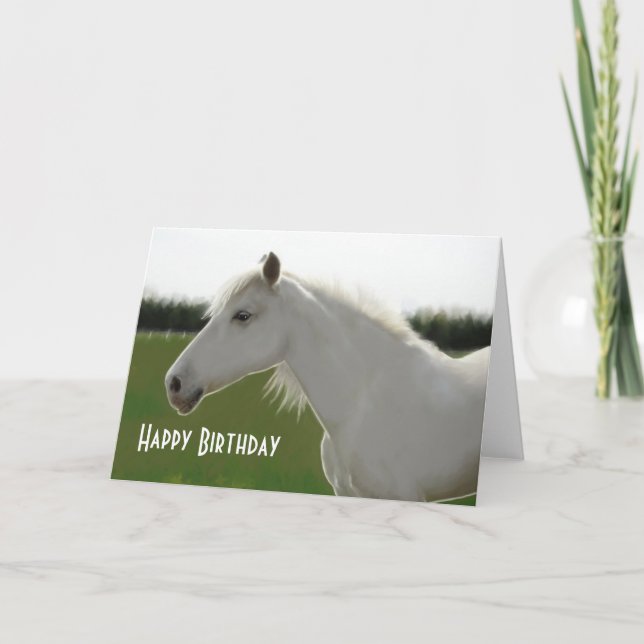 White Horse Birthday Blank Card (Front)