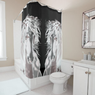 White Horse Black Shower Curtain Choose Colour