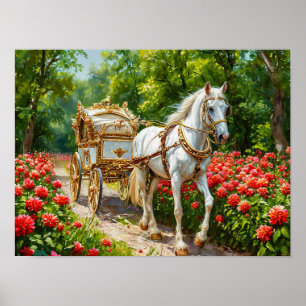 🤍 White Horse Carriage Elegant Romantic Vintage Poster