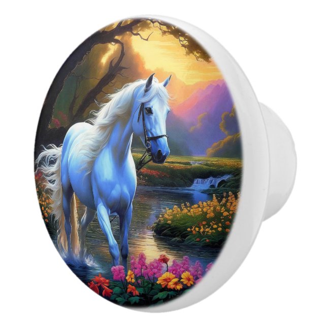 White Horse Ceramic Knob (Right)