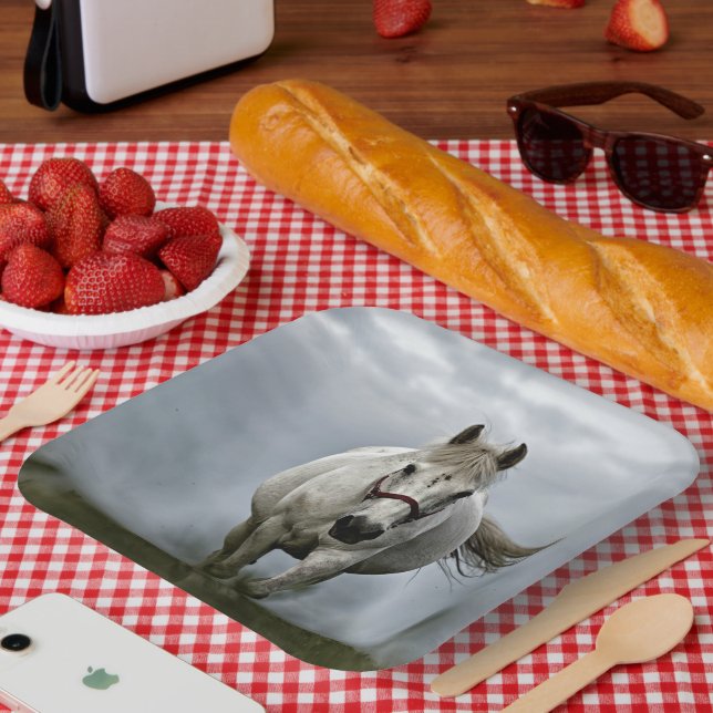 White Horse Charging Forward Paper Plate (Picnic)