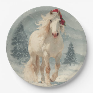 White Horse Christmas Paper Plate