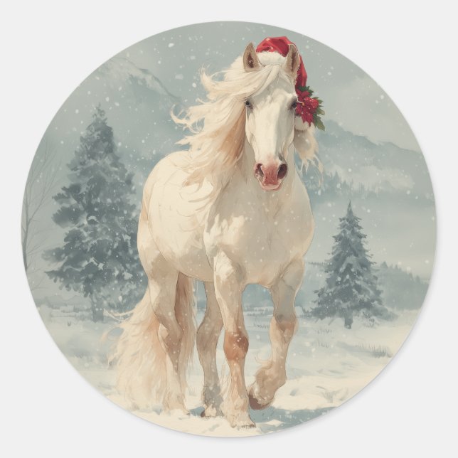 White Horse Christmas Sticker (Front)