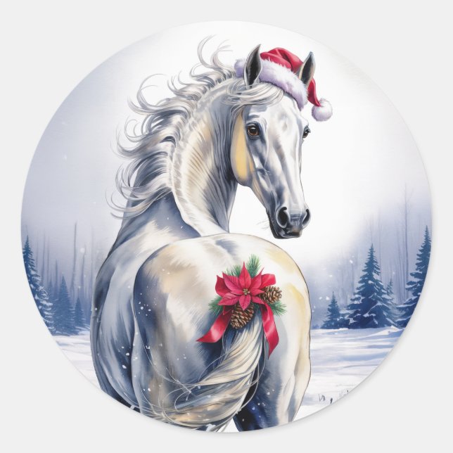 White Horse Christmas Sticker (Front)