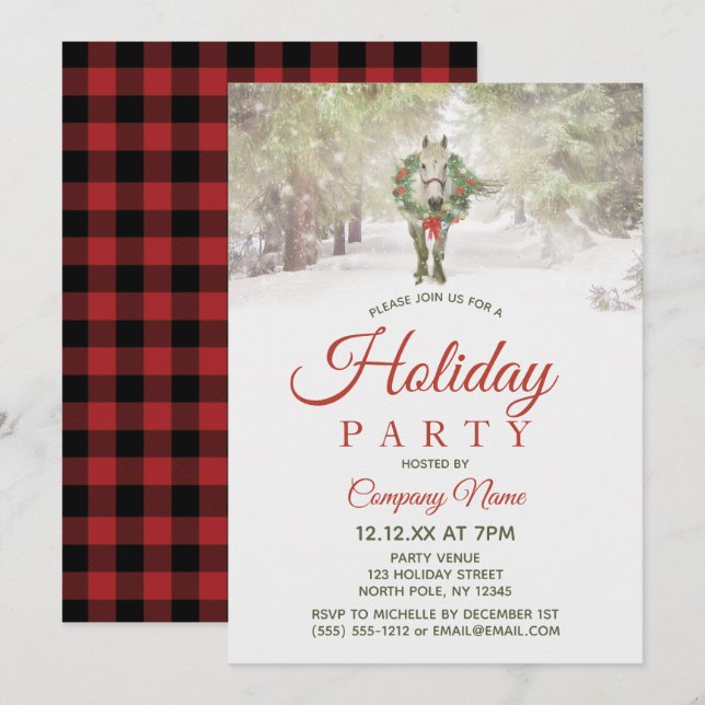 White Horse Corporate Holiday Christmas Party Invitation (Front/Back)