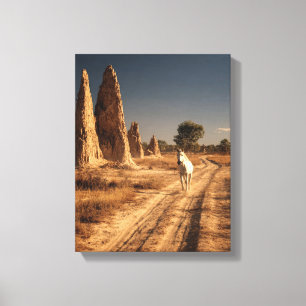 White Horse Desert Monolith Painting Canvas Print