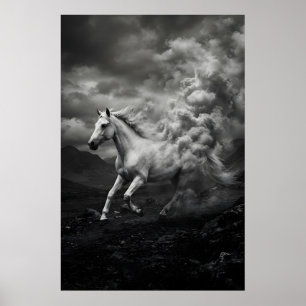 White horse dissolving in clouds poster