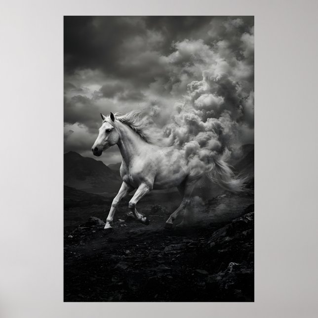 White horse dissolving in clouds poster (Front)