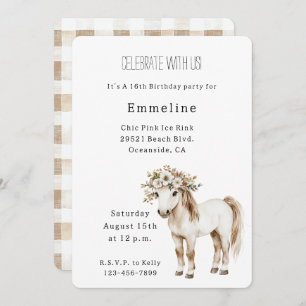White Horse Floral 16th Birthday Invitation