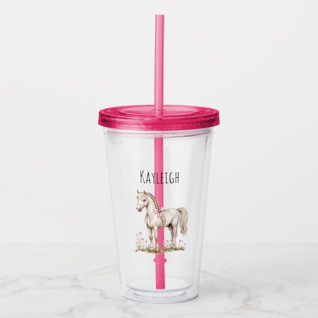 White Horse & Flowers Acrylic Tumbler (Front)