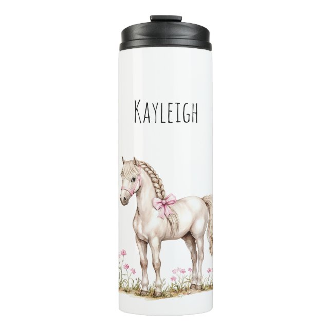White Horse & Flowers Thermal Tumbler (Front)