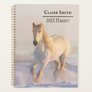 White Horse Galloping through the snow Planner