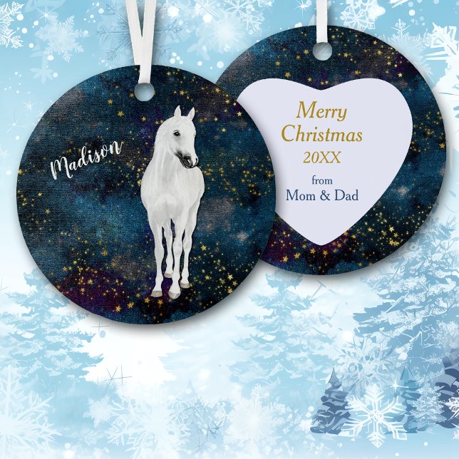 White Horse Gold Stars Christmas Metal Tree Decoration (Creator Uploaded)