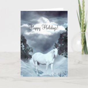White horse Happy Holidays Holiday Card