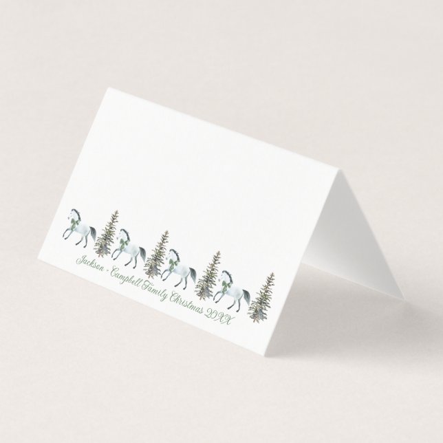 White Horse Holiday Cedar Guest Seating Place Card (Front)