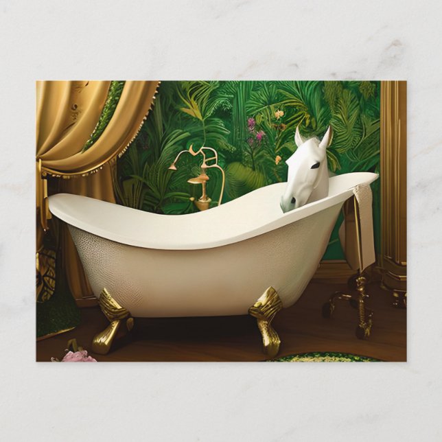 White Horse in a Bathtub Postcard (Front)