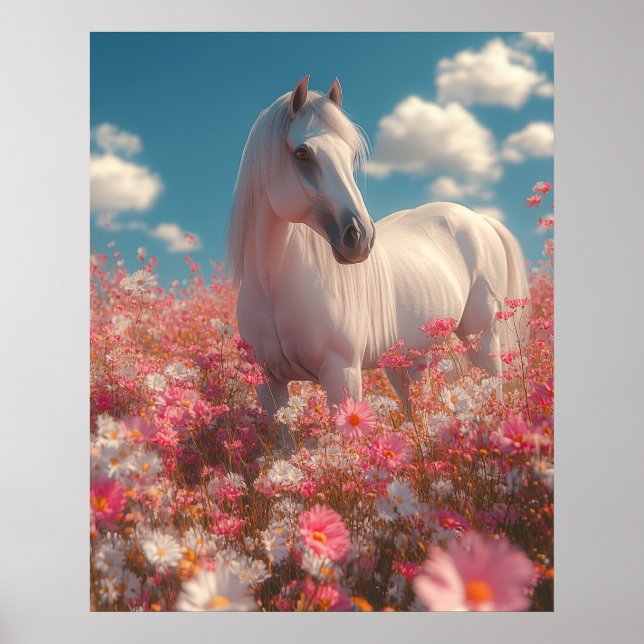 White Horse in a Field of Blossoms  Poster (Front)