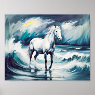 White Horse in a Stormy Sea Poster