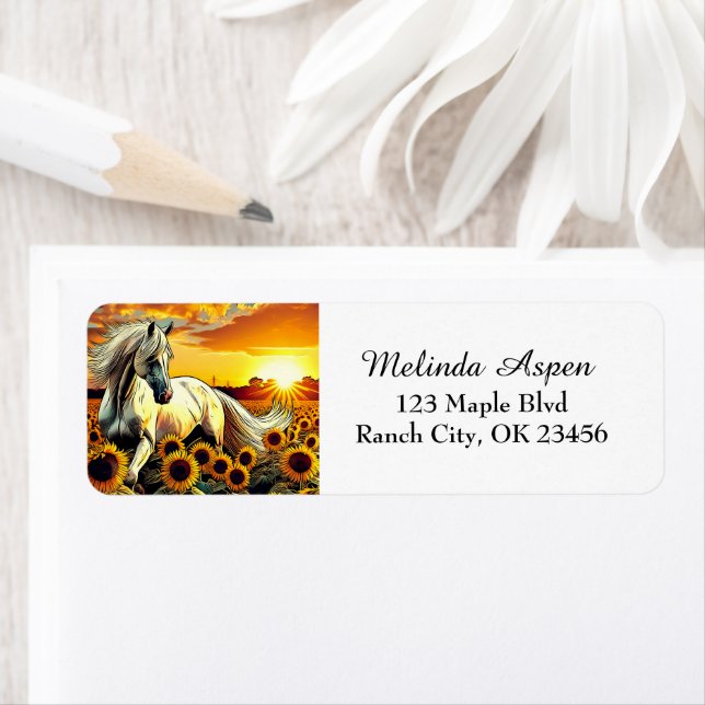 White Horse in Field of Sunflowers at Sunset (Insitu)