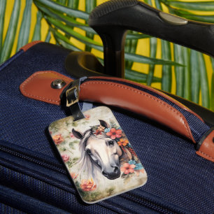 White horse in flowers. Luggage Tag