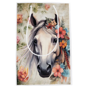 White horse in flowers. Medium Gift Bag