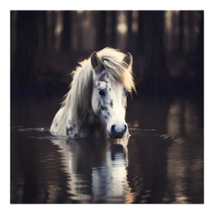 White Horse in Lake Photo Print
