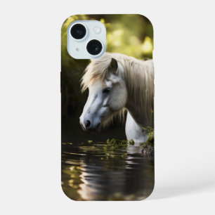 White Horse in Pond iPhone 15 Case