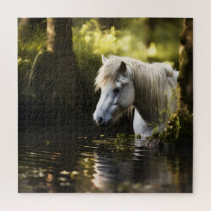 White Horse in Pond Jigsaw Puzzle