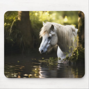 White Horse in Pond Mouse Mat