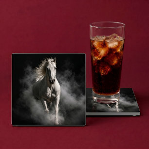 White Horse In Smoke Glass Coaster