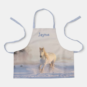 White Horse in Snow Girls Name Apron