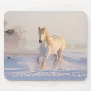 white horse in snow mouse mat