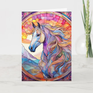 White Horse in Stained Glass  Card