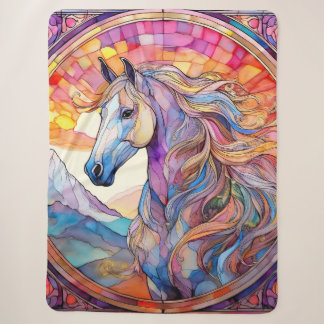 White Horse in Stained Glass Sherpa Blanket