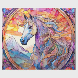 White Horse in Stained Glass Wrapping Paper