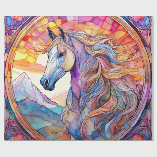 White Horse in Stained Glass  Wrapping Paper