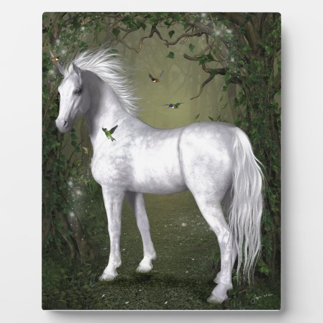 White Horse in the Woods with Hummingbirds Plaque (Front)