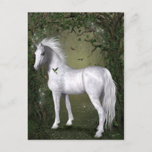 White Horse in the Woods with Hummingbirds Postcar Postcard
