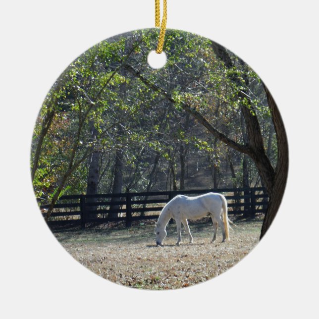 White Horse in trees Ceramic Tree Decoration (Front)