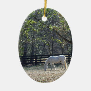 White Horse in trees Ceramic Tree Decoration