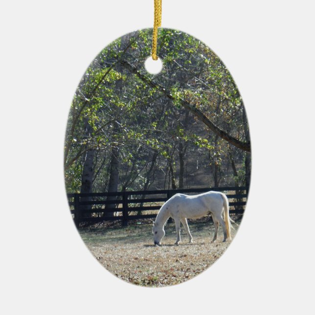 White Horse in trees Ceramic Tree Decoration (Front)