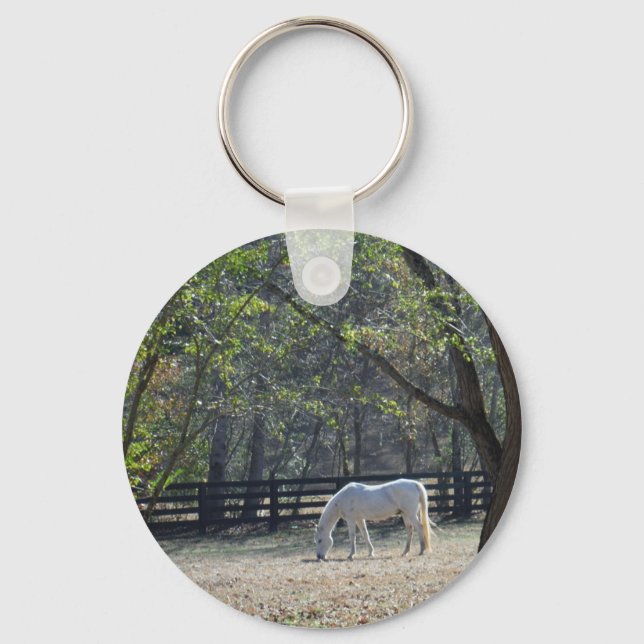 White Horse in trees Key Ring (Front)