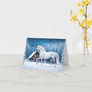 White horse in winter forest card