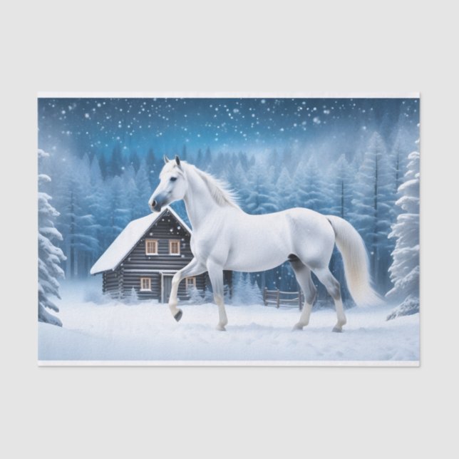 White horse in winter forest tissue paper (Front)