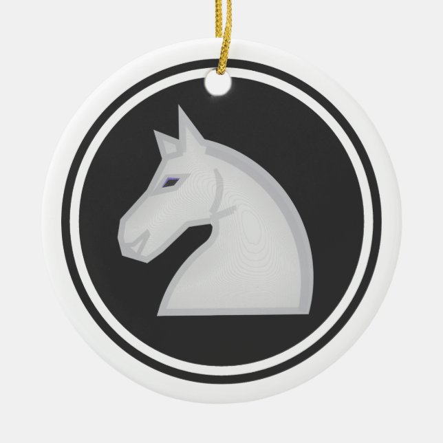 White Horse Knight Chess Ceramic Tree Decoration (Front)
