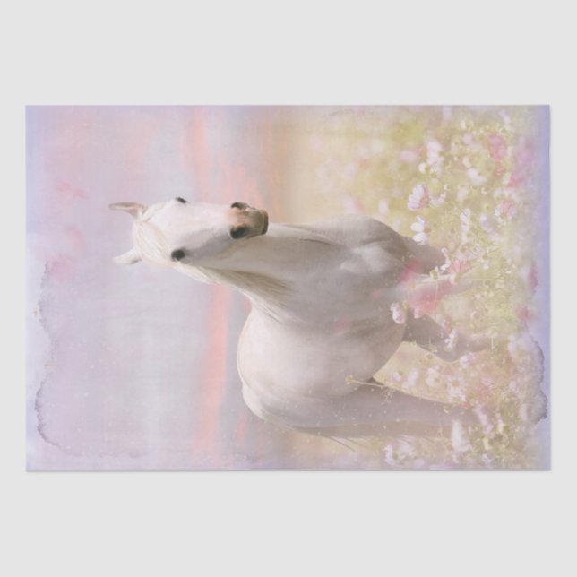 White Horse Meadow Fantasy Decoupage Tissue Paper (Front)