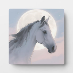 White Horse Moonlit Portrait Plaque