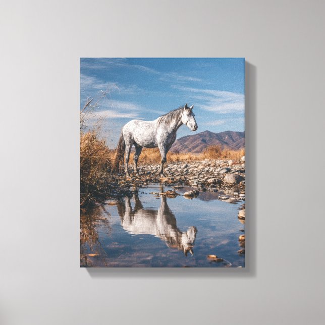 White Horse Mountain Reflection River Art Canvas Print (Front)